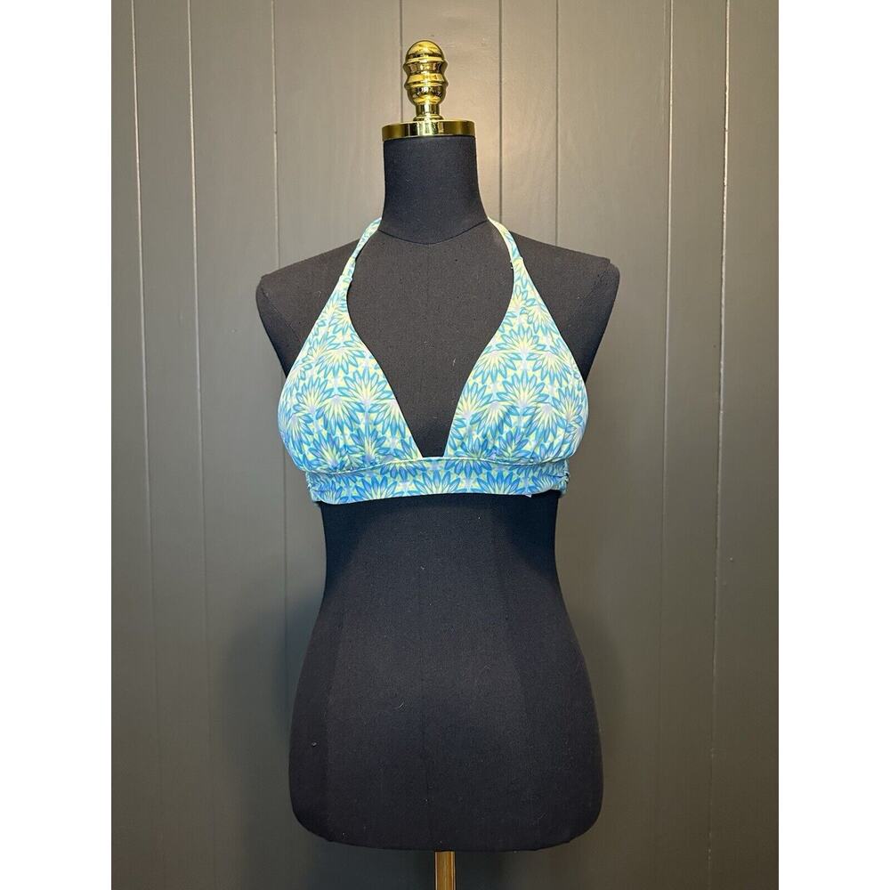 Victorias Secret Green Blue Floral Halter Swim Top Retro S Small